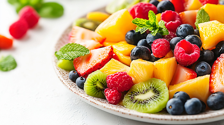 JPG 편집이미지 접시 딸기 건강 키위 사람없음 신선 블루베리 산딸기 망고 건강식 애플민트 슈퍼푸드 편집실사 AI포토 AI콘텐츠 식기 음식 과일 민트 CG 열대과일 건강식품 파일형식