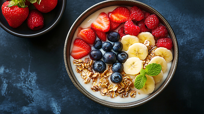 JPG 편집이미지 딸기 바나나 건강 사람없음 신선 블루베리 산딸기 요거트 건강식 애플민트 오트밀 슈퍼푸드 편집실사 AI포토 AI콘텐츠 음식 과일 유제품 민트 CG 건강식품 파일형식 귀리