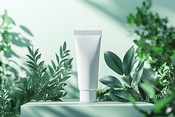 JPG 편집 편집이미지 잎 사람없음 초록색 뷰티 화장품 단상 네이처 튜브용기 목업 편집실사 AI포토 AI콘텐츠 식물 컬러 용기_그릇 CG 파일형식