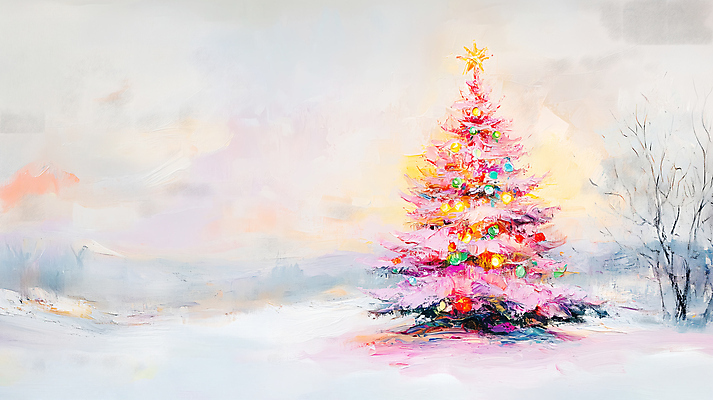 JPG 편집이미지 분홍색 크리스마스 겨울 풍경 사람없음 크리스마스트리 질감 유화 편집실사 계절 기념일 컬러 미술 CG 파일형식