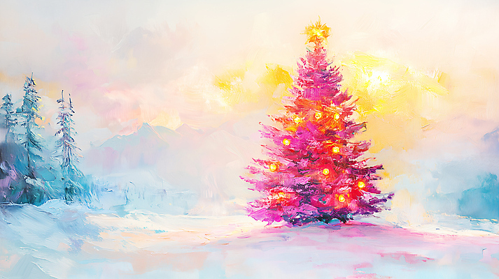 JPG 편집이미지 분홍색 크리스마스 겨울 풍경 사람없음 크리스마스트리 질감 유화 편집실사 계절 기념일 컬러 미술 CG 파일형식