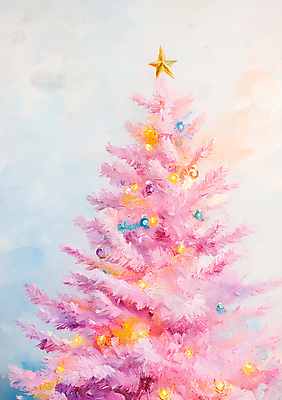 계절 기념일 컬러 크리스마스 미술 CG 파일형식 크리스마스트리 겨울 유화 풍경 JPG 편집이미지 사람없음 편집실사 질감 분홍색