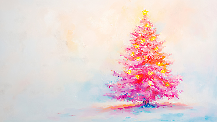 계절 기념일 컬러 크리스마스 미술 CG 파일형식 크리스마스트리 겨울 유화 풍경 JPG 편집이미지 사람없음 편집실사 질감 분홍색