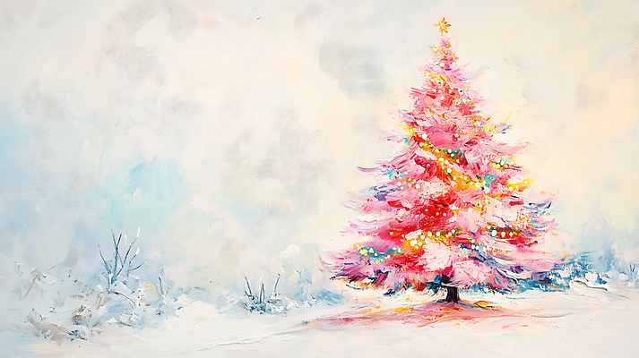 계절 기념일 컬러 크리스마스 미술 CG 파일형식 분홍색 크리스마스트리 겨울 유화 풍경 JPG 편집이미지 사람없음 편집실사 질감
