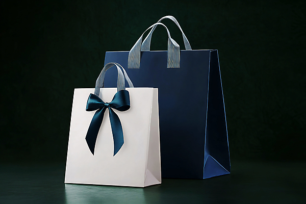 JPG 편집이미지 리본 선물 사람없음 쇼핑 쇼핑백 상품 남색 디지털합성 편집실사 AI포토 AI콘텐츠 컬러 가방 CG 파일형식