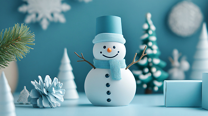 JPG 나무 편집이미지 크리스마스 겨울 눈사람 눈꽃 사람없음 파란색 디지털합성 솔방울 솔잎 편집실사 AI컴퓨터그래픽 AI콘텐츠 식물 계절 기념일 컬러 잎 눈_날씨 CG 파일형식