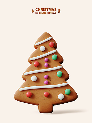 기념일 컬러 디저트 3D 쿠키 맛 디지털합성 파일형식 크리스마스 진저쿠키 장식 갈색 PSD 편집이미지 사람없음 편집3D 크리스마스트리모양쿠키 달콤