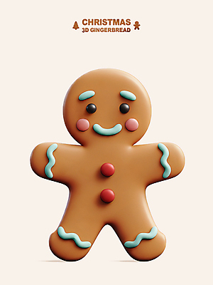 PSD 편집이미지 크리스마스 웃음 사람없음 장식 갈색 3D 달콤 진저맨 진저쿠키 편집3D 기념일 컬러 표정 쿠키 맛 디지털합성 파일형식