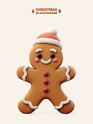 모자_잡화 기념일 컬러 크리스마스 표정 3D 쿠키 맛 디지털합성 진저쿠키 파일형식 산타모자 갈색 웃음 PSD 편집이미지 사람없음 편집3D 진저맨 장식 달콤