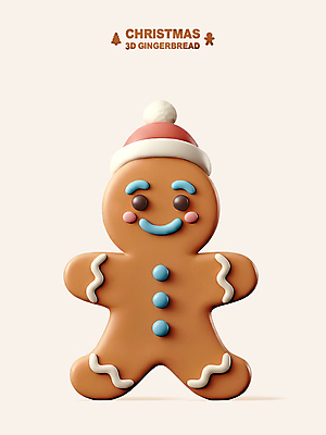 모자_잡화 기념일 컬러 크리스마스 표정 3D 쿠키 맛 디지털합성 진저쿠키 파일형식 산타모자 갈색 웃음 PSD 편집이미지 사람없음 편집3D 진저맨 장식 달콤