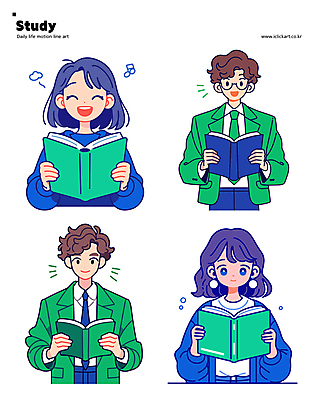 학생 여학생 여자 교육 남자 교복 안경 남학생 인물캐릭터 일러스트 청소년 미소 들기 여러명 상반신 책 초록색 파란색 스터디 독서 집중 십대만 일러캐릭터 AI파일 캐릭터 잡화 옷 컬러 다수 컨셉 모션 표정 사람 학습 파일형식 벡터