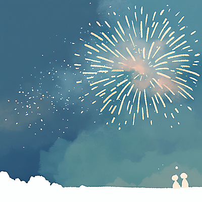 JPG 구름 커플 여자 남자 실루엣 일러스트 밤하늘 폭죽 불꽃놀이 풍경 성인 두명 빛 성인만 국내일러스트 AI일러스트 AI콘텐츠 자연요소 관계 놀이 하늘 촬영기법 사람 야간 파일형식