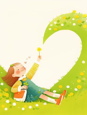 JPG 전신 여자 꽃 행복 어린이 일러스트 자연 따뜻함 한명 웃음 소녀 초원 연두색 눕기 새싹 봄 풀 민들레 소녀한명만 국내일러스트 AI일러스트 AI콘텐츠 식물 1 계절 감정 모션 표정 사람 초록색 생태계 여자한명만 소녀만 파일형식