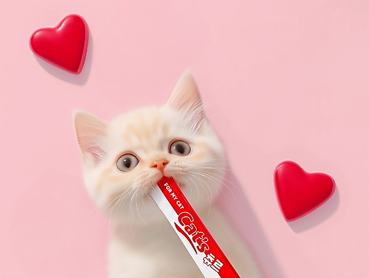 PSD 편집이미지 분홍색 사람없음 귀여움 고양이 하트 물기 반려묘 애묘간식 고양이먹이 이미지편집 편집실사 모양 컬러 컨셉 포유류 모션 반려동물 먹이 CG 파일형식