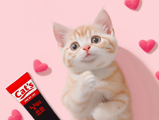 PSD 편집이미지 분홍색 사람없음 귀여움 고양이 하트 반려묘 애묘간식 고양이먹이 이미지편집 편집실사 모양 컬러 컨셉 포유류 반려동물 먹이 CG 파일형식