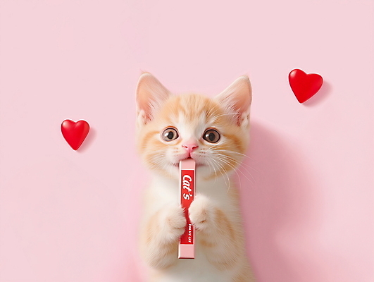 PSD 편집이미지 분홍색 사람없음 귀여움 고양이 하트 잡기 물기 반려묘 애묘간식 고양이먹이 이미지편집 편집실사 모양 컬러 컨셉 포유류 모션 반려동물 먹이 CG 파일형식