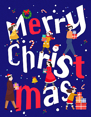 문자 모자_잡화 여자 기념일 어린이 컬러 다수 크리스마스 모션 선물 사람 상자 파일형식 산타모자 선물상자 타이포그라피 들기 남자 소녀 성인 여러명 크리스마스장식 남색 PSD 국내일러스트 일러스트