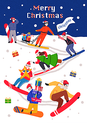 PSD 여자 남자 별 크리스마스 일러스트 산타모자 스키장 선물 들기 여러명 성인 선물상자 크리스마스트리 설원 눈 깃발 잡기 스노우보드 썰매 눈내림 성인만 국내일러스트 자연요소 모자_잡화 기념일 다수 모션 날씨 눈_날씨 사람 상자 보드_스포츠 파일형식