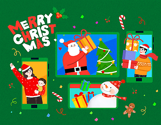 커플 기념일 남자 어린이 컬러 다수 크리스마스 관계 모션 선물 사람 성인 전자제품 핸드폰 스마트기기 상자 파일형식 초록색 손들기 선물상자 들기 눈사람 태블릿 스마트폰 가족 노년 소년 여러명 산타클로스 크리스마스선물 모바일 부부 PSD 국내일러스트 일러스트