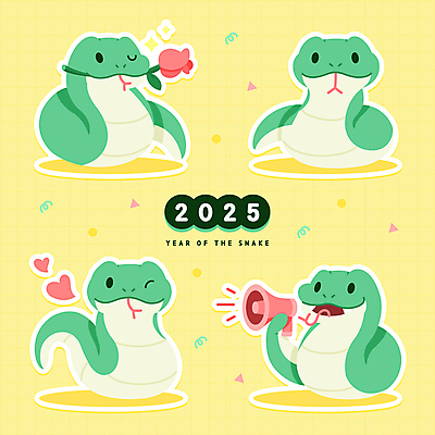 꽃 스티커 일러스트 새해 말하기 윙크 사람없음 노란색 귀여움 확성기 십이지신 하트 뱀 을사년 일러캐릭터 푸른뱀캐릭터 AI파일 모양 식물 캐릭터 컬러 컨셉 파충류 모션 표정 뱀캐릭터 파일형식 벡터 2025년