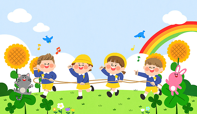 구름 여자 남자 어린이 무지개 음표 일러스트 조류 해바라기 미소 소녀 소년 여러명 달리기 손들기 고양이 유치원생 가리킴 토끼 인사 잡기 네잎클로버 입학 유치원복 환영 기차놀이 유치원모자 어린이만 국내일러스트 AI파일 자연요소 식물 동물 모자_잡화 기호 옷 교육 꽃 음악 다수 포유류 모션 놀이 표정 사람 손짓 반려동물 예절 클로버 파일형식 벡터