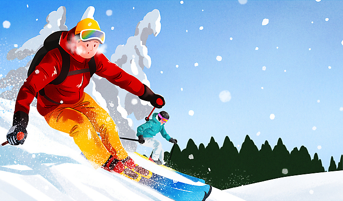 전신 PSD 나무 여자 남자 겨울 일러스트 스키 겨울스포츠 스키장 성인 두명 운동 추위 스키복 폴 스키고글 눈내림 성인만 국내일러스트 식물 옷 계절 스포츠 눈_날씨 건강 사람 스키용품 파일형식