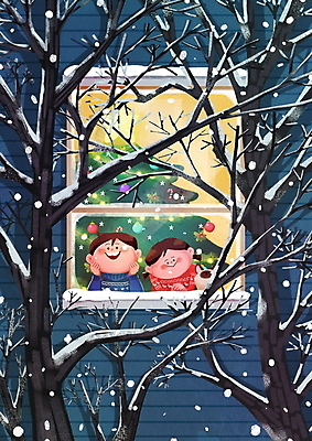 PSD 나무 응시 여자 남자 어린이 크리스마스 겨울 일러스트 소녀 소년 두명 크리스마스트리 고양이 턱괴기 나뭇가지 눈 추억 창밖 눈내림 어린이만 국내일러스트 자연요소 식물 시선 계절 기념일 컨셉 창문 포유류 모션 날씨 눈_날씨 사람 반려동물 파일형식