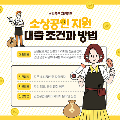 템플릿 여자 남자 주전자 미소 성인 두명 컵 노란색 동전 앞치마 돈자루 드라이어 미용사 바리스타 대출 내용 롤빗 방법 정부정책 정책 지원 성인만 소상공인 지원금 이미지템플릿 AI파일 직업 식기 컬러 돈 주방용품 표정 사람 금융 경제 머리빗 미용용품 상인 파일형식 벡터