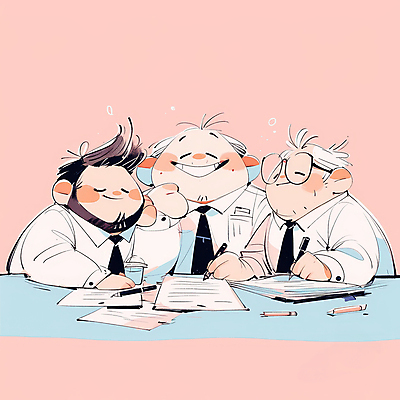JPG 남자 분홍색 일러스트 비즈니스 협력 미소 웃음 정장 성인 세명 기록 잡기 직장인 문서 프로젝트 성인남자만 국내일러스트 AI일러스트 AI콘텐츠 직업 옷 컬러 모션 표정 사람 남자만 성인만 파일형식