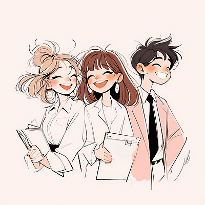 JPG 전신 여자 남자 분홍색 일러스트 비즈니스 협력 미소 웃음 들기 정장 상반신 성인 세명 직장인 문서 프로젝트 성인만 국내일러스트 AI일러스트 AI콘텐츠 직업 옷 컬러 모션 표정 사람 파일형식