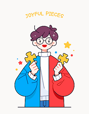 남자 별 인물캐릭터 일러스트 한명 웃음 들기 상반신 성인 빨간색 파란색 퍼즐 즐거움 퍼즐조각 성인남자한명만 안경낌 일러캐릭터 AI파일 자연요소 캐릭터 1 감정 안경 컬러 조각 모션 표정 사람 남자한명만 성인남자만 파일형식 벡터