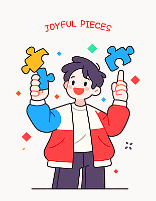 남자 행복 인물캐릭터 조각 일러스트 한명 웃음 들기 성인 빨간색 파란색 가리킴 즐거움 퍼즐조각 성인남자한명만 일러캐릭터 AI파일 캐릭터 1 감정 컬러 모션 표정 사람 손짓 퍼즐 남자한명만 성인남자만 파일형식 벡터