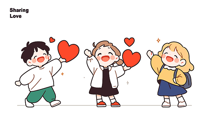 전신 여자 남자 행복 어린이 인물캐릭터 일러스트 사랑 들기 소녀 소년 세명 친구 우정 하트 손뻗기 어린이만 일러캐릭터 AI파일 모양 캐릭터 감정 관계 모션 사람 파일형식 벡터
