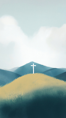 JPG 구름 기독교 종교 십자가 일러스트 자연 하늘 산 풍경 사람없음 파란색 평화 축복 명상 산등성이 국내일러스트 AI일러스트 AI콘텐츠 자연요소 컬러 컨셉 생태계 파일형식