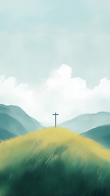 JPG 구름 종교 하늘색 십자가 일러스트 자연 하늘 산 풍경 사람없음 평화 축복 산등성이 국내일러스트 AI일러스트 AI콘텐츠 자연요소 컨셉 파란색 생태계 파일형식