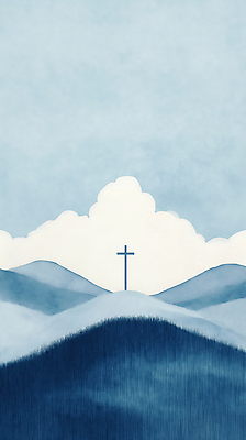 JPG 구름 종교 십자가 일러스트 자연 하늘 산 풍경 사람없음 파란색 평화 축복 산등성이 국내일러스트 AI일러스트 AI콘텐츠 자연요소 컬러 컨셉 생태계 파일형식