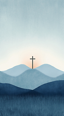 JPG 종교 십자가 일러스트 자연 하늘 산 풍경 사람없음 파란색 평화 축복 산등성이 국내일러스트 AI일러스트 AI콘텐츠 컬러 컨셉 생태계 파일형식