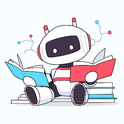 일러스트 미래 앉기 사람없음 빨간색 파란색 독서 흰색 읽기 로봇 에듀케이션 책더미 AI_인공지능 국내일러스트 AI파일 교육 컬러 컨셉 모션 책 무더기 파일형식 벡터
