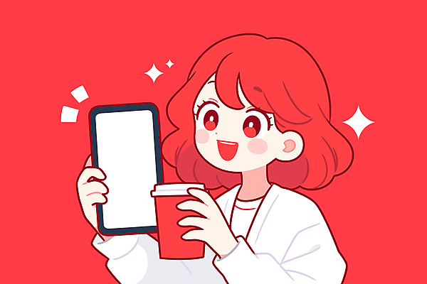 여자 음료 인물캐릭터 일러스트 한명 들기 상반신 성인 빨간색 반짝임 스마트폰 보여주기 테이크아웃컵 성인여자한명만 카피스페이스 국내일러스트 일러캐릭터 AI파일 캐릭터 1 컬러 모션 사람 컵 핸드폰 스마트기기 공백 여자한명만 성인여자만 파일형식 벡터