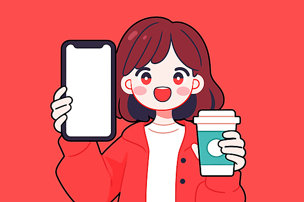여자 음료 인물캐릭터 일러스트 한명 들기 상반신 성인 빨간색 스마트폰 보여주기 테이크아웃컵 성인여자한명만 카피스페이스 국내일러스트 일러캐릭터 AI파일 캐릭터 1 컬러 모션 사람 컵 핸드폰 스마트기기 공백 여자한명만 성인여자만 파일형식 벡터