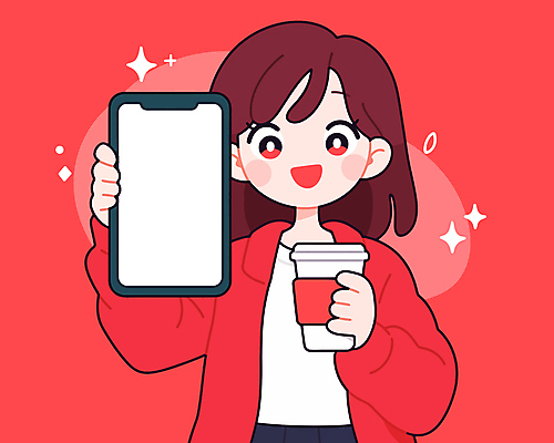 여자 음료 인물캐릭터 일러스트 스마트라이프 한명 들기 상반신 성인 빨간색 반짝임 스마트폰 보여주기 테이크아웃컵 성인여자한명만 카피스페이스 국내일러스트 일러캐릭터 AI파일 캐릭터 1 라이프스타일 컬러 모션 사람 컵 핸드폰 스마트기기 공백 여자한명만 성인여자만 파일형식 벡터