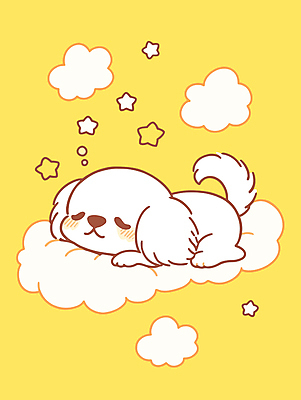 별 반려견 엎드리기 일러스트 휴식 사람없음 노란색 평화 귀여움 꿈 흰색 잠 강아지 시츄 개캐릭터 구름모양 국내일러스트 AI파일 자연요소 모양 컬러 동물캐릭터 컨셉 모션 반려동물 개 파일형식 벡터 구름_자연