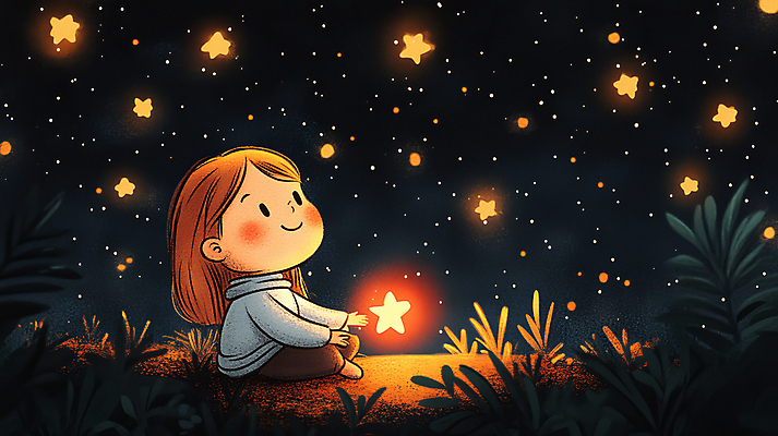 JPG 식물 여자 어린이 일러스트 밤하늘 사랑 한명 미소 앉기 소녀 반짝임 주황색 어둠 꿈 올려보기 신비 순수 별빛 환상 소녀한명만 국내일러스트 AI일러스트 AI콘텐츠 1 감정 별 컬러 컨셉 모션 하늘 표정 사람 빛 야간 여자한명만 소녀만 파일형식