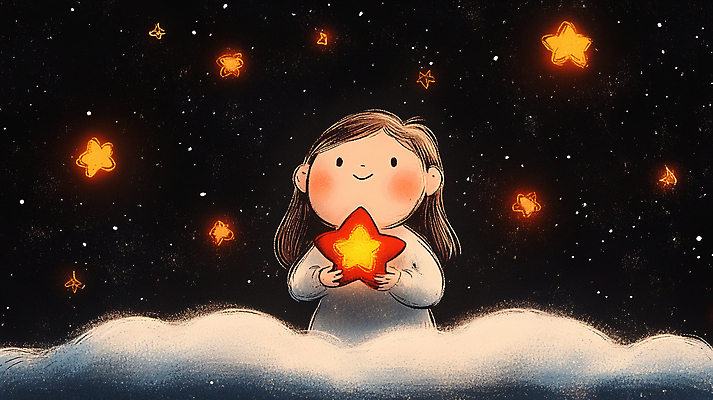 JPG 구름 응시 여자 어린이 일러스트 밤하늘 한명 미소 들기 소녀 반짝임 주황색 어둠 꿈 신비 순수 별빛 환상 소녀한명만 국내일러스트 AI일러스트 AI콘텐츠 자연요소 1 시선 별 컬러 컨셉 모션 하늘 표정 사람 빛 야간 여자한명만 소녀만 파일형식