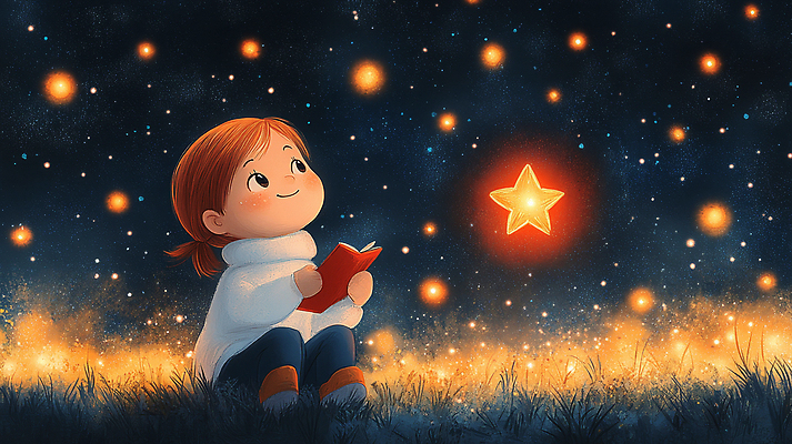 JPG 구름 여자 어린이 일러스트 밤하늘 한명 미소 들기 앉기 소녀 책 반짝임 독서 주황색 어둠 꿈 올려보기 신비 순수 별빛 환상 소녀한명만 국내일러스트 AI일러스트 AI콘텐츠 자연요소 1 별 컬러 컨셉 모션 하늘 표정 사람 빛 야간 여자한명만 소녀만 파일형식
