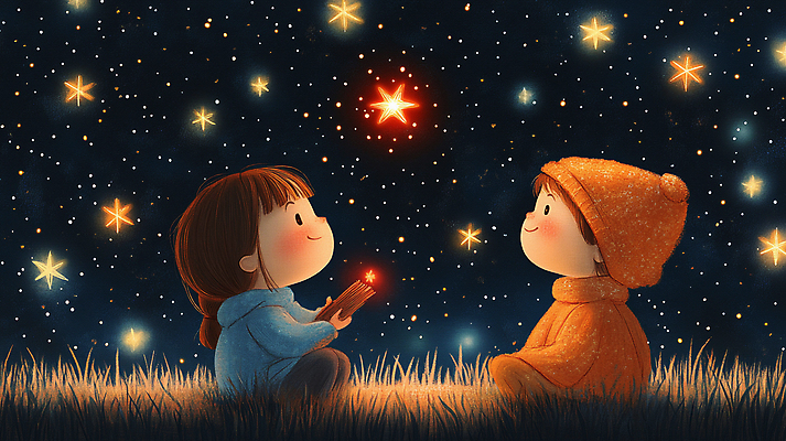 JPG 전신 구름 여자 남자 어린이 일러스트 밤하늘 털모자 미소 앉기 소녀 소년 잔디 두명 반짝임 어둠 올려보기 신비 순수 마주앉기 별빛 환상 어린이만 국내일러스트 AI일러스트 AI콘텐츠 자연요소 식물 모자_잡화 별 컨셉 모션 하늘 표정 사람 빛 야간 파일형식