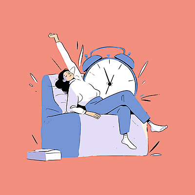 전신 여자 여유 시계 일러스트 휴식 한명 앉기 성인 소파 눈감음 자명종 알람 다리꼬기 기지개 성인여자한명만 국내일러스트 AI파일 1 감정 컨셉 의자 모션 사람 여자한명만 성인여자만 파일형식 벡터