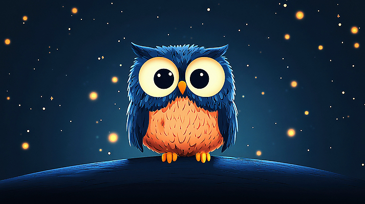 JPG 별 동물캐릭터 일러스트 자연 밤하늘 풍경 사람없음 어둠 고요 나뭇가지 야간 올빼미 국내일러스트 일러캐릭터 AI일러스트 AI콘텐츠 자연요소 나무 동물 캐릭터 조류 하늘 생태계 파일형식