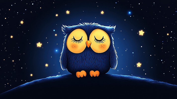 JPG 별 동물캐릭터 일러스트 자연 밤하늘 풍경 사람없음 눈감음 고요 야간 올빼미 국내일러스트 일러캐릭터 AI일러스트 AI콘텐츠 자연요소 동물 캐릭터 모션 조류 하늘 생태계 파일형식