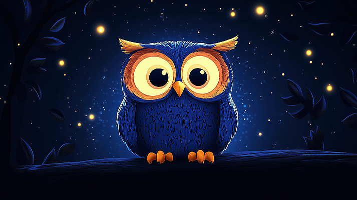 JPG 별 동물캐릭터 일러스트 자연 밤하늘 나뭇잎 풍경 사람없음 어둠 고요 나뭇가지 야간 올빼미 국내일러스트 일러캐릭터 AI일러스트 AI콘텐츠 자연요소 나무 동물 캐릭터 잎 조류 하늘 생태계 파일형식